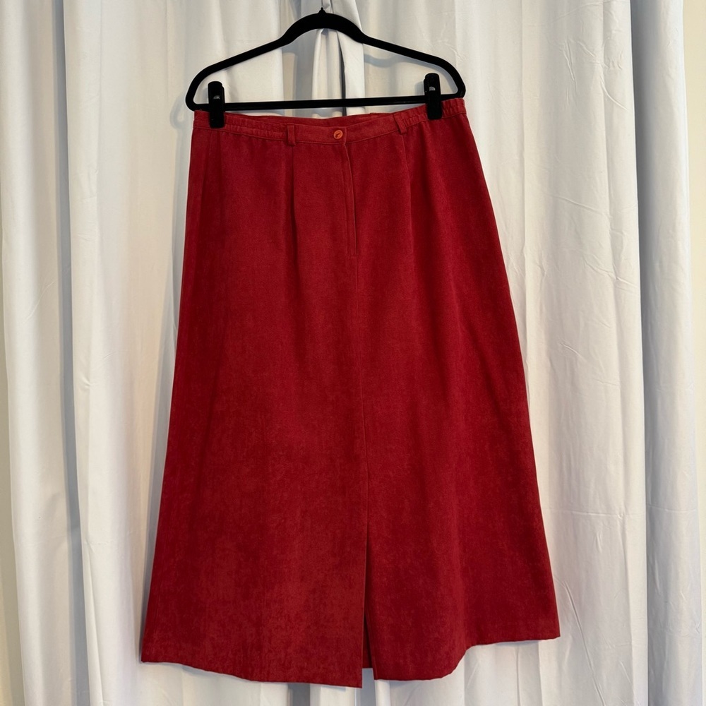 Burgundy Faux Suede Midi Skirt A Line High Waist Women’s Petite 16 Fall - Picture 3 of 10